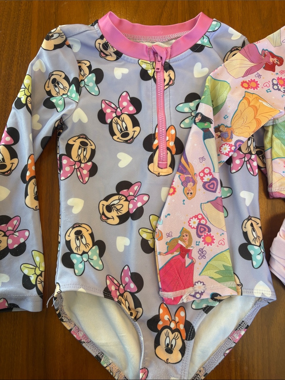 Two Girls 3T Disney Minnie & Princess Rashguard Swimsuits - Pink, Lavender - Picture 2 of 3